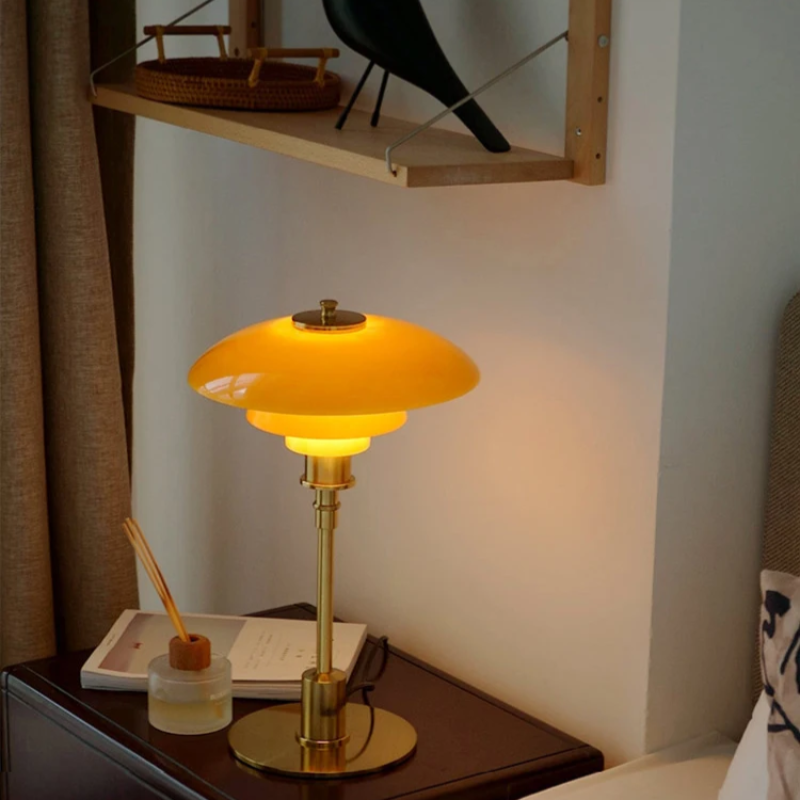Tafellamp Glas Metaal Ø28cm Oranje LED Bureau Nachtkastje Design Lamp Sfeerverlichting Woonkamer Leeslamp Minimalistisch | Sansoti