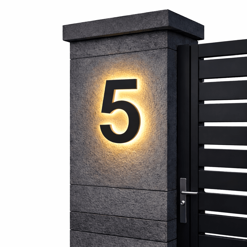 Numéros de Maison en Acier Inoxydable Éclairés pour Façade Moderne – Éclairage Mural LED avec Protection Étanche IP68 & Éclairage Économe en Énergie | Sansoti