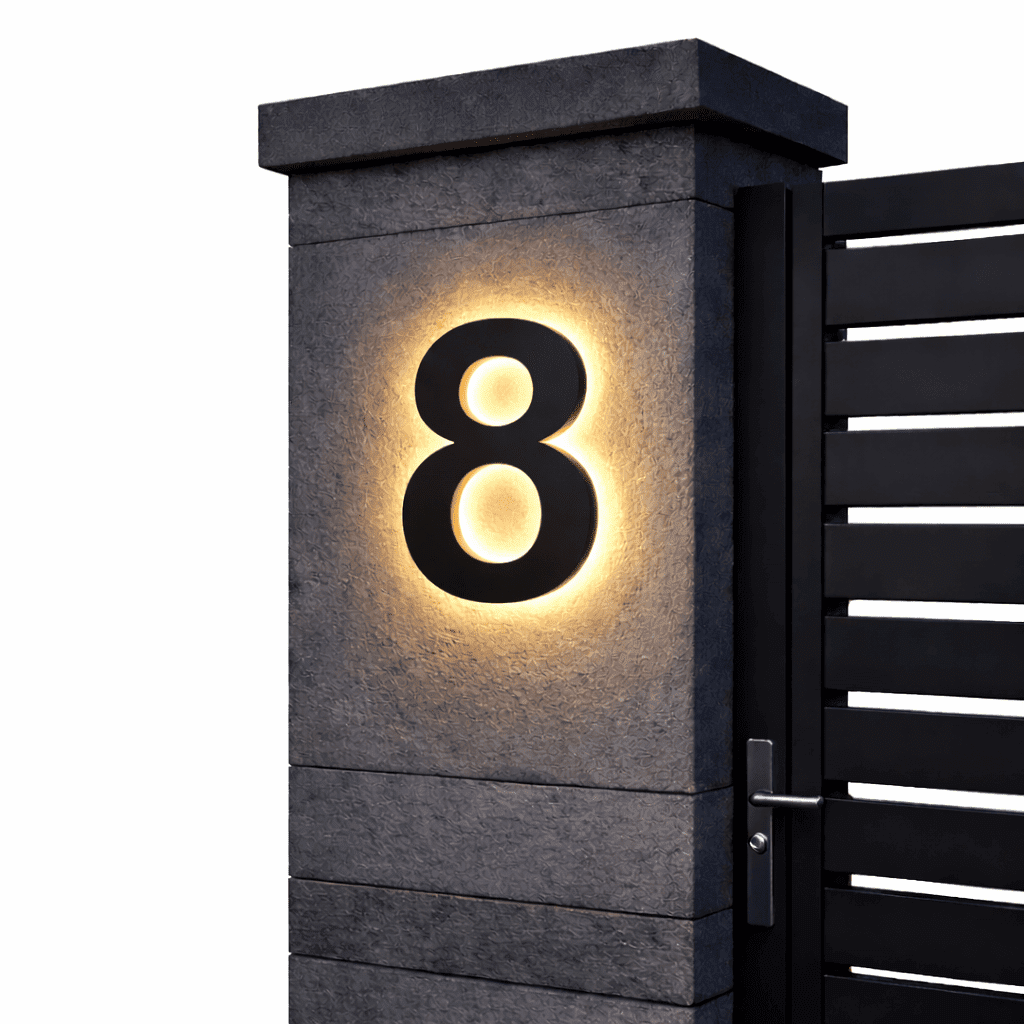 Numéros de Maison en Acier Inoxydable Éclairés pour Façade Moderne – Éclairage Mural LED avec Protection Étanche IP68 & Éclairage Économe en Énergie | Sansoti