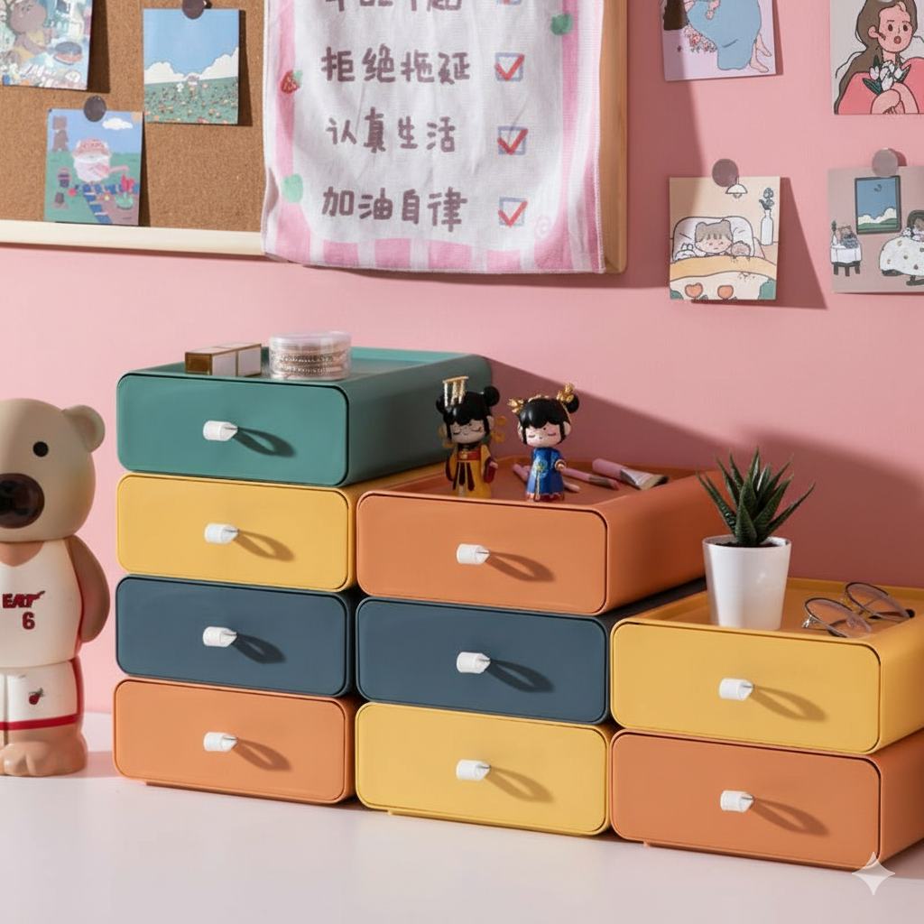 Stackable Plastic Storage Box 8×20×19cm for Office Bathroom Makeup Accessories Desk Organizer | Sansoti