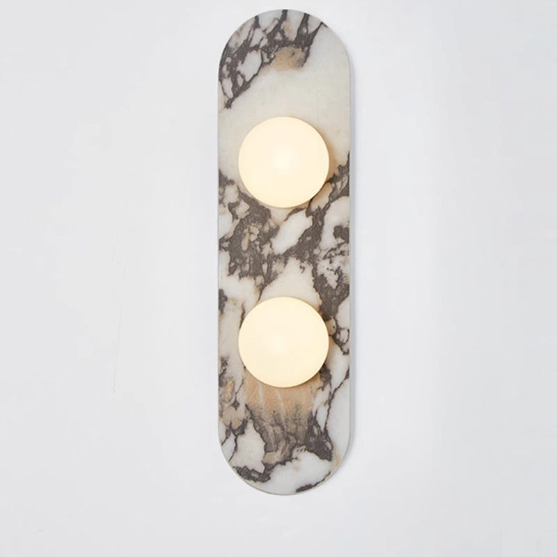Design Wandleuchte aus Bulgari-Marmor mit Opalglaskugel – Italienische Mid-Century Wandbeleuchtung für Wohnzimmer, Flur und Schlafzimmer | Restfield