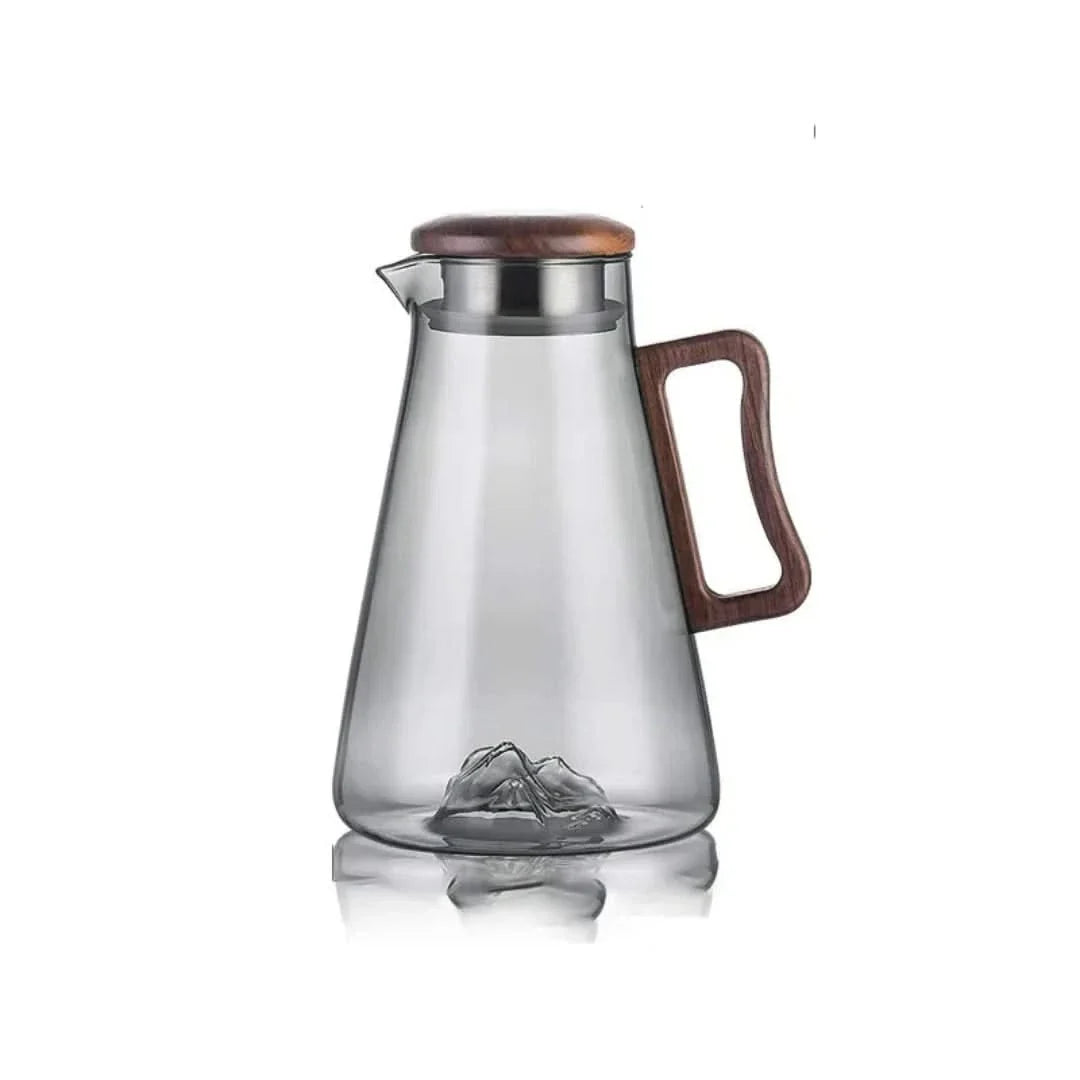 Glazen Waterkan met Houten Handvat 2L - Hittebestendig Borosilicaatglas met Filter - Transparant Karaf | Sansoti