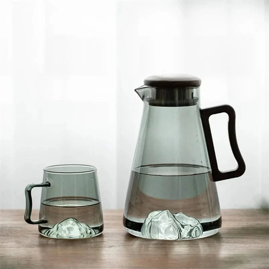 Glazen Waterkan met Houten Handvat 2L - Hittebestendig Borosilicaatglas met Filter - Transparant Karaf | Sansoti