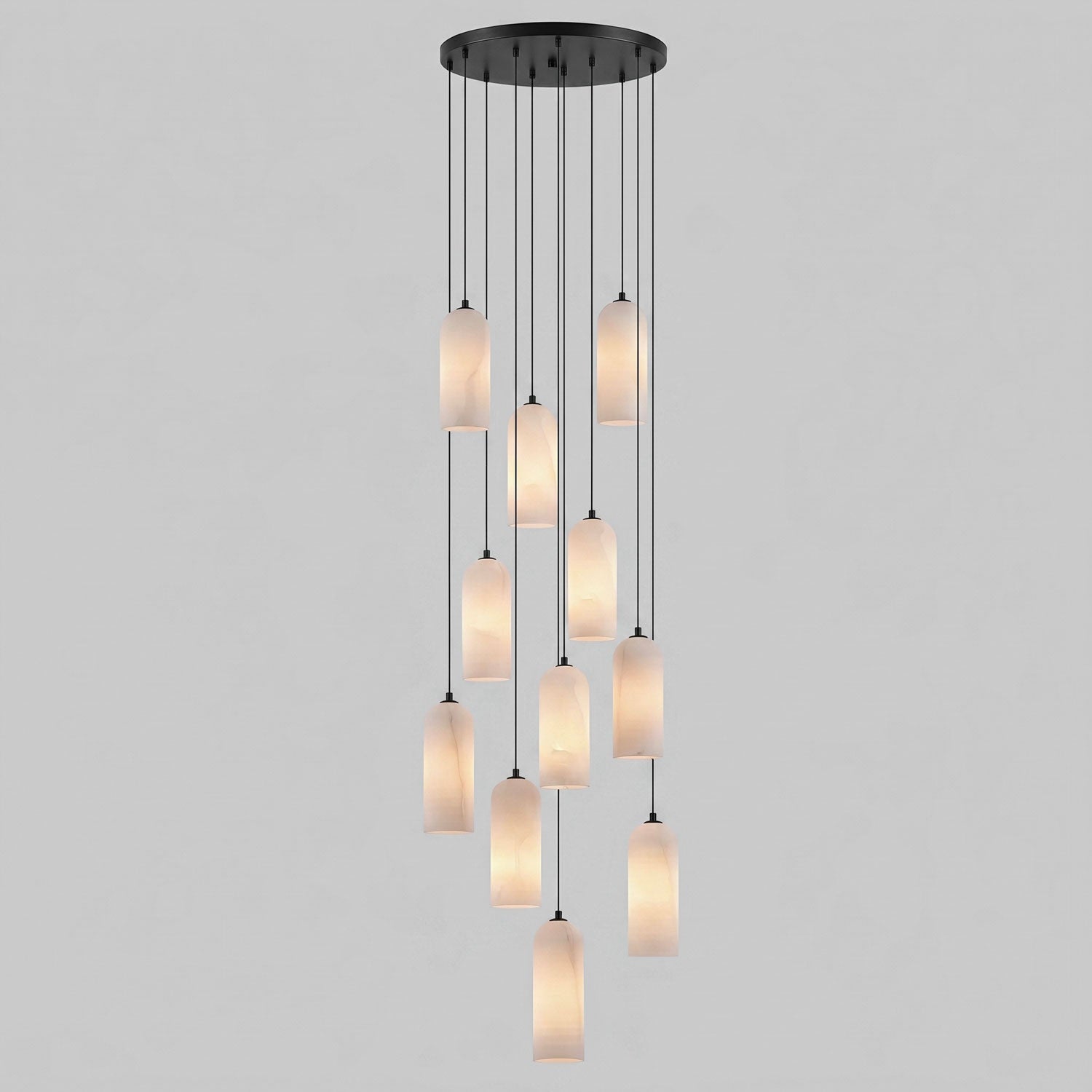 Alabasten Hanglamp met Gevlochten Snoer – Natuursteen Verlichting van Enkel Lichtpunt tot 21-Lichts Cluster – Mid-Century Modern Stijl Eetkamer Hanglamp met E12/E14 Fitting | Sansoti