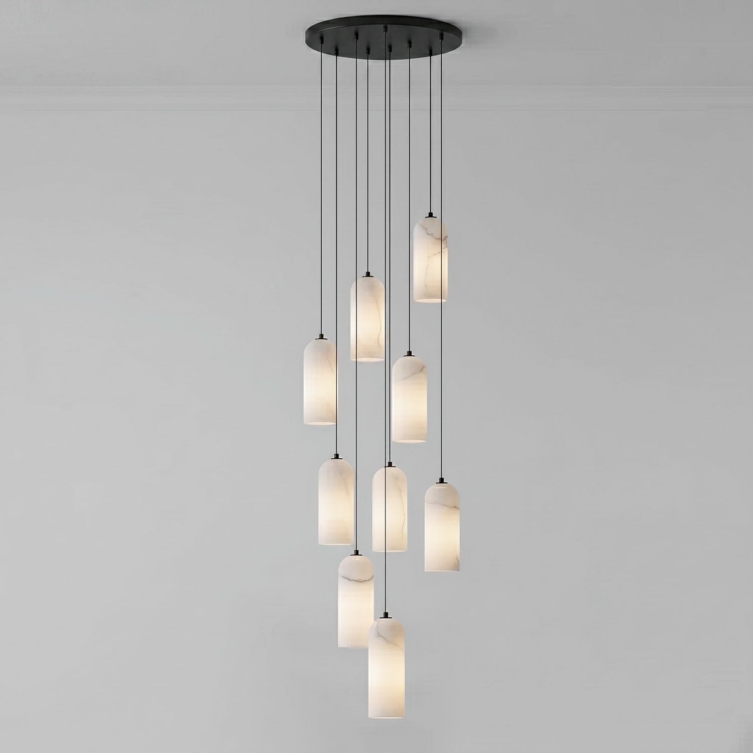 Alabasten Hanglamp met Gevlochten Snoer – Natuursteen Verlichting van Enkel Lichtpunt tot 21-Lichts Cluster – Mid-Century Modern Stijl Eetkamer Hanglamp met E12/E14 Fitting | Sansoti