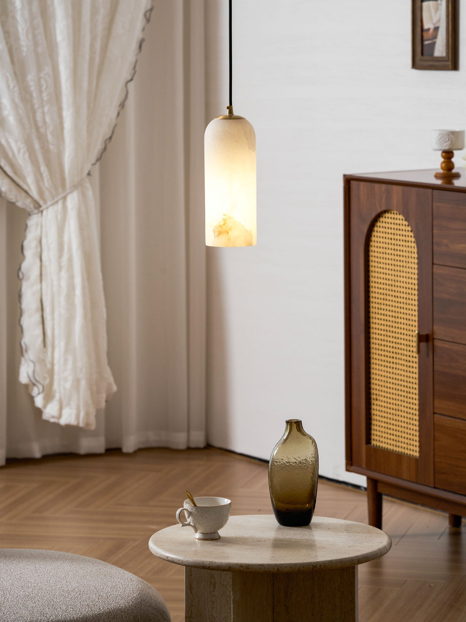 Alabasten Hanglamp met Gevlochten Snoer – Natuursteen Verlichting van Enkel Lichtpunt tot 21-Lichts Cluster – Mid-Century Modern Stijl Eetkamer Hanglamp met E12/E14 Fitting | Sansoti