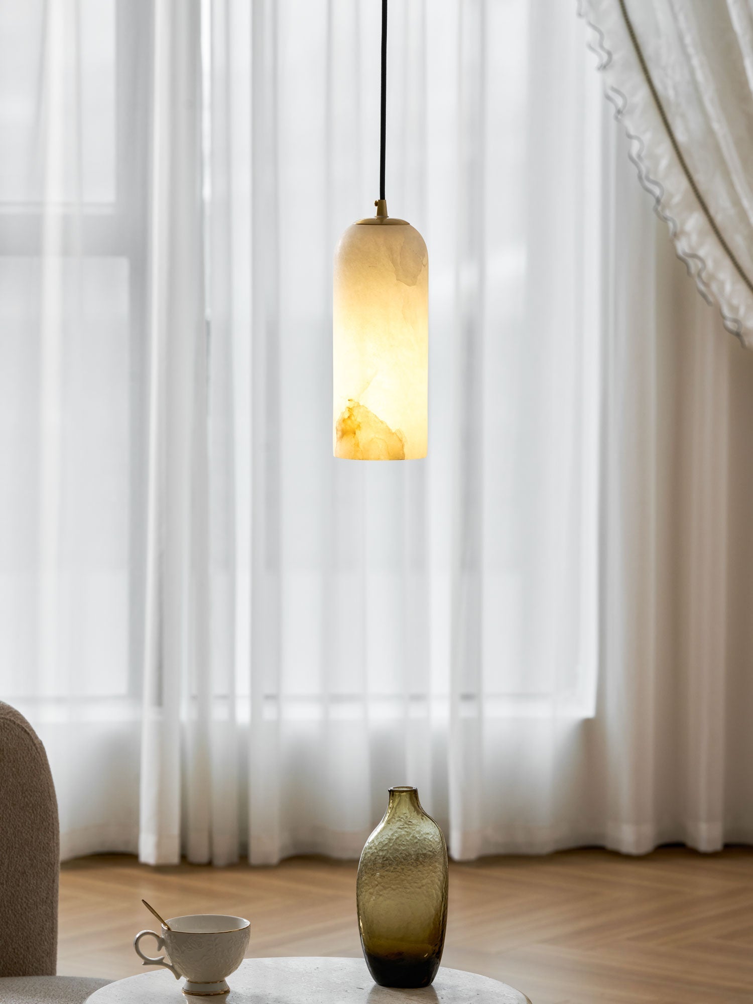 Alabasten Hanglamp met Gevlochten Snoer – Natuursteen Verlichting van Enkel Lichtpunt tot 21-Lichts Cluster – Mid-Century Modern Stijl Eetkamer Hanglamp met E12/E14 Fitting | Sansoti