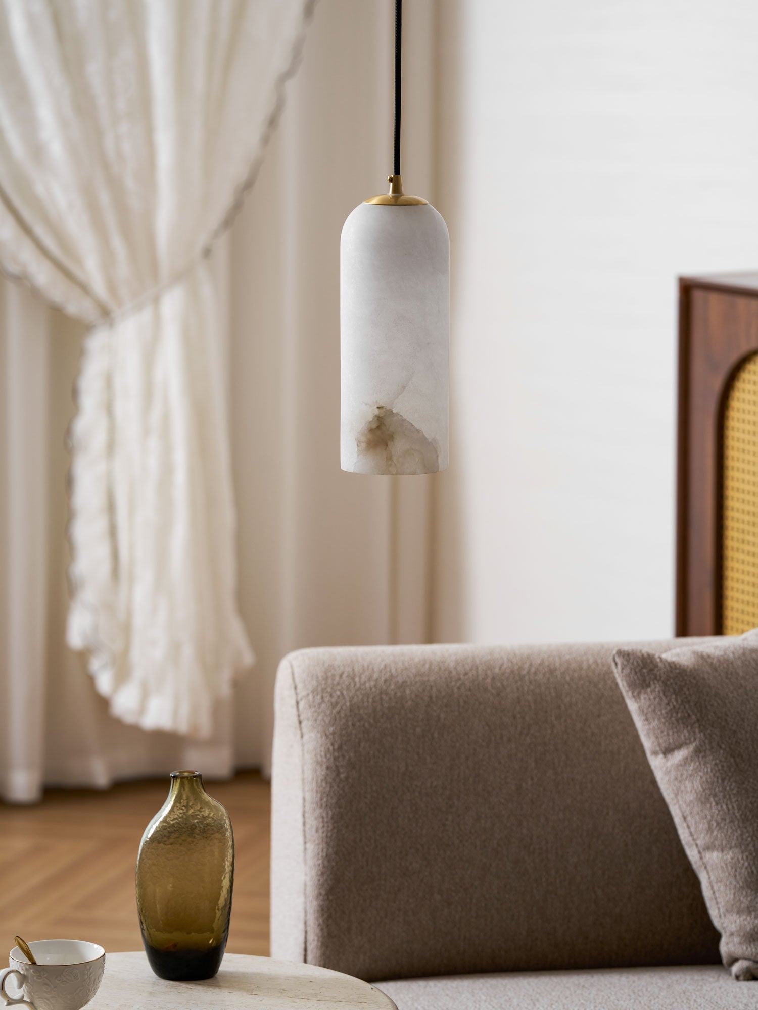 Alabasten Hanglamp met Gevlochten Snoer – Natuursteen Verlichting van Enkel Lichtpunt tot 21-Lichts Cluster – Mid-Century Modern Stijl Eetkamer Hanglamp met E12/E14 Fitting | Sansoti