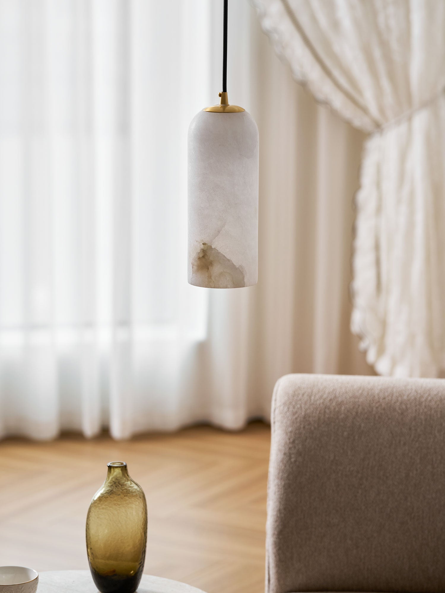 Alabasten Hanglamp met Gevlochten Snoer – Natuursteen Verlichting van Enkel Lichtpunt tot 21-Lichts Cluster – Mid-Century Modern Stijl Eetkamer Hanglamp met E12/E14 Fitting | Sansoti
