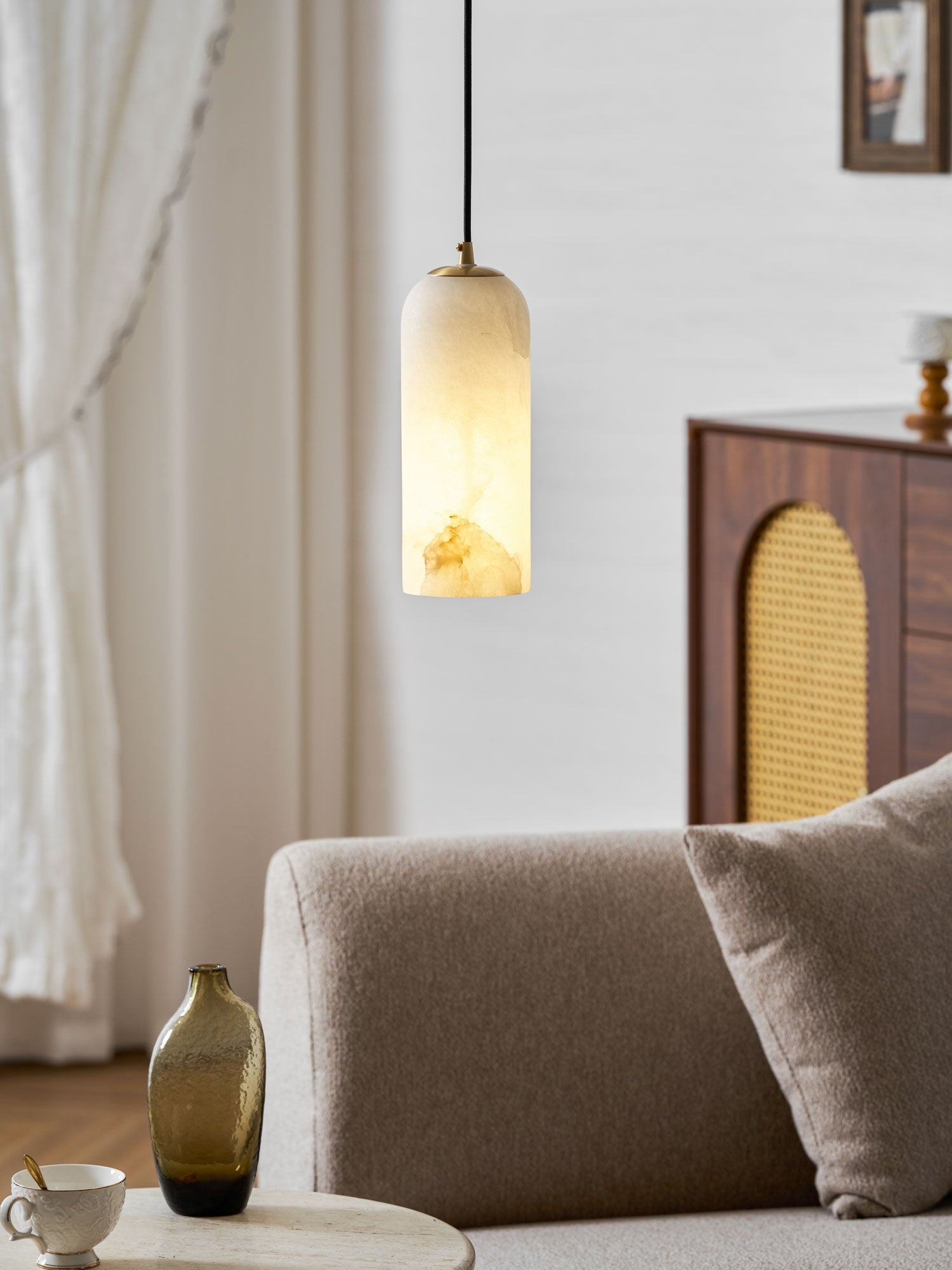 Alabasten Hanglamp met Gevlochten Snoer – Natuursteen Verlichting van Enkel Lichtpunt tot 21-Lichts Cluster – Mid-Century Modern Stijl Eetkamer Hanglamp met E12/E14 Fitting | Sansoti