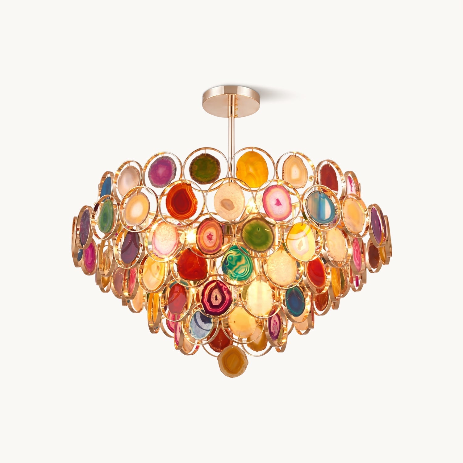 Agaat Kroonluchter – Natuursteen Hanglamp met Goudkleurige Montage – Echt Braziliaans Agaat Verlicht | Sansoti