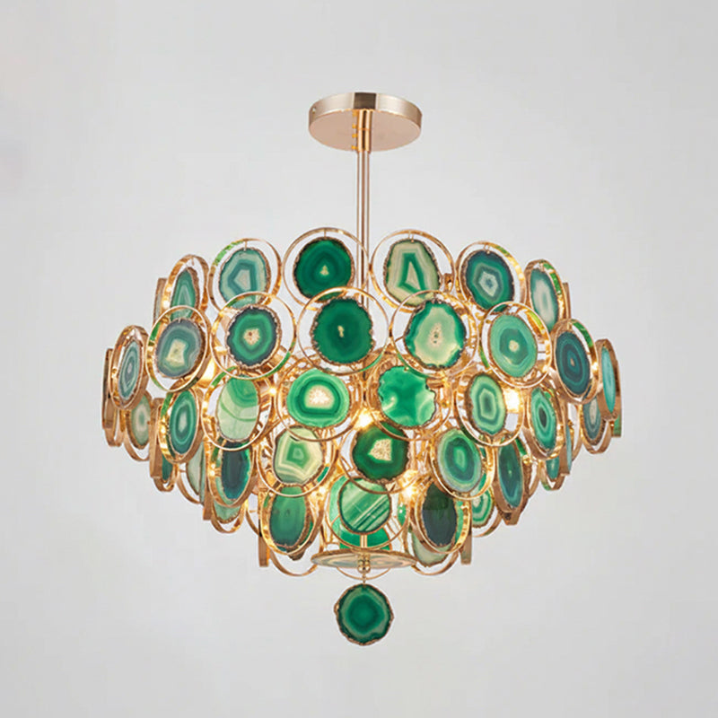 Agaat Kroonluchter – Natuursteen Hanglamp met Goudkleurige Montage – Echt Braziliaans Agaat Verlicht | Sansoti