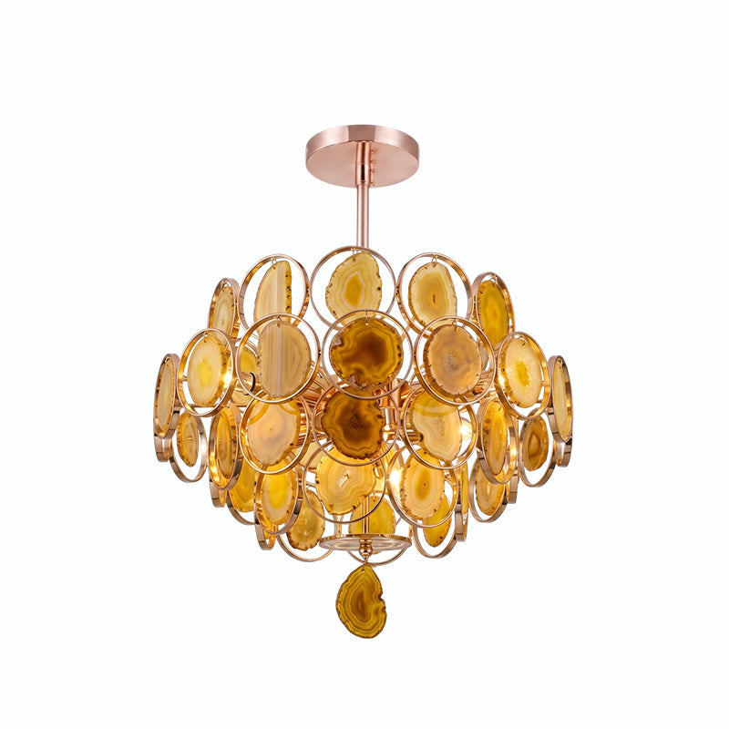 Agaat Kroonluchter – Natuursteen Hanglamp met Goudkleurige Montage – Echt Braziliaans Agaat Verlicht | Sansoti