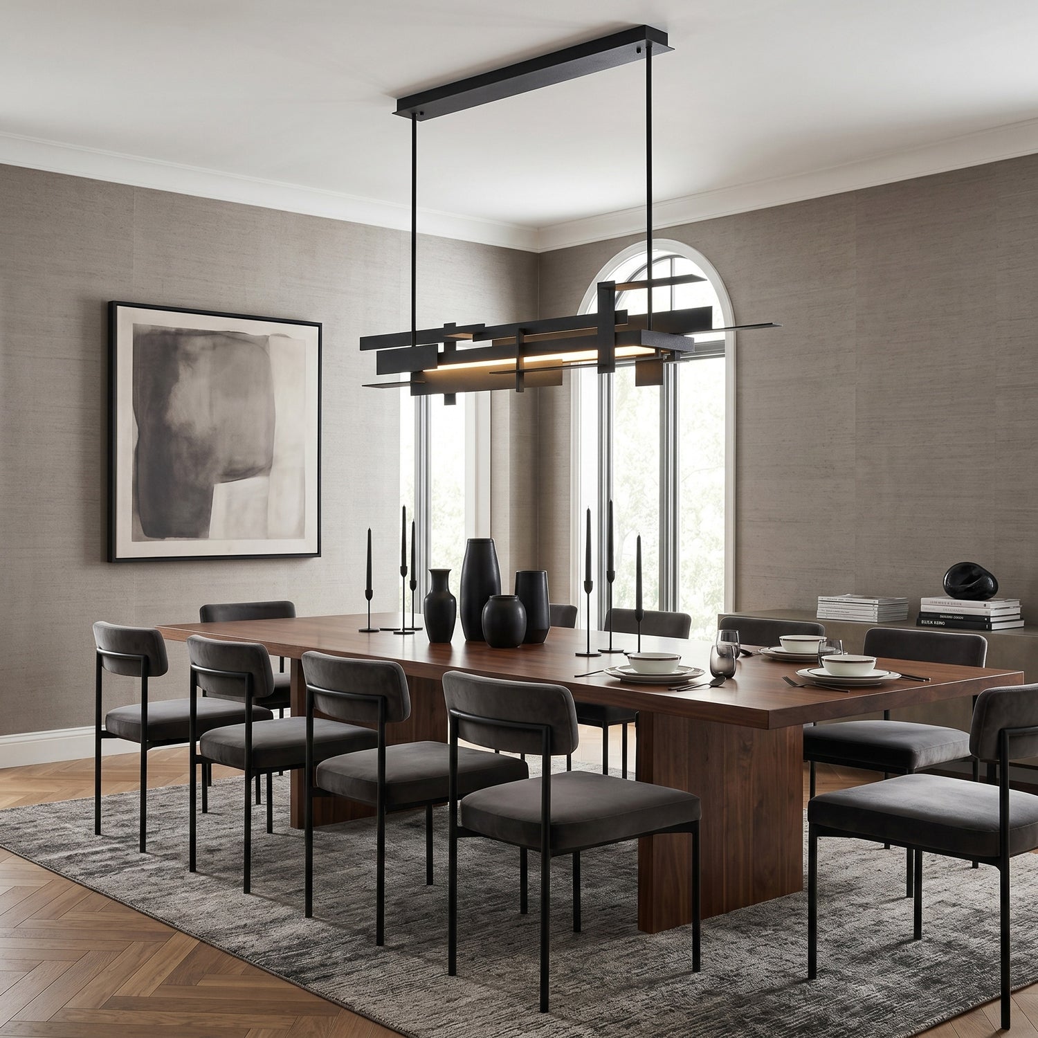 Planaire Hanglamp Zwart Metaal LED Geïntegreerd Modern Abstract Design Eettafel Verlichting | Sansoti