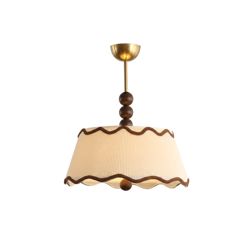 Plafondlamp met Geplooide Kap en Houten Kralen – Vintage Cottage Stijl voor Warm Sfeervol Licht | Sansoti