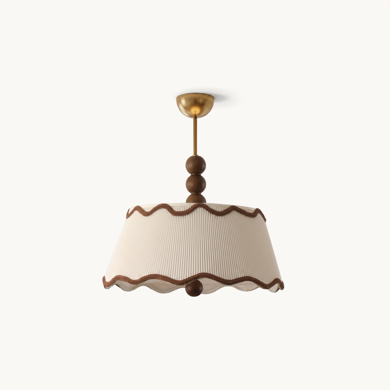 Plafondlamp met Geplooide Kap en Houten Kralen – Vintage Cottage Stijl voor Warm Sfeervol Licht | Sansoti