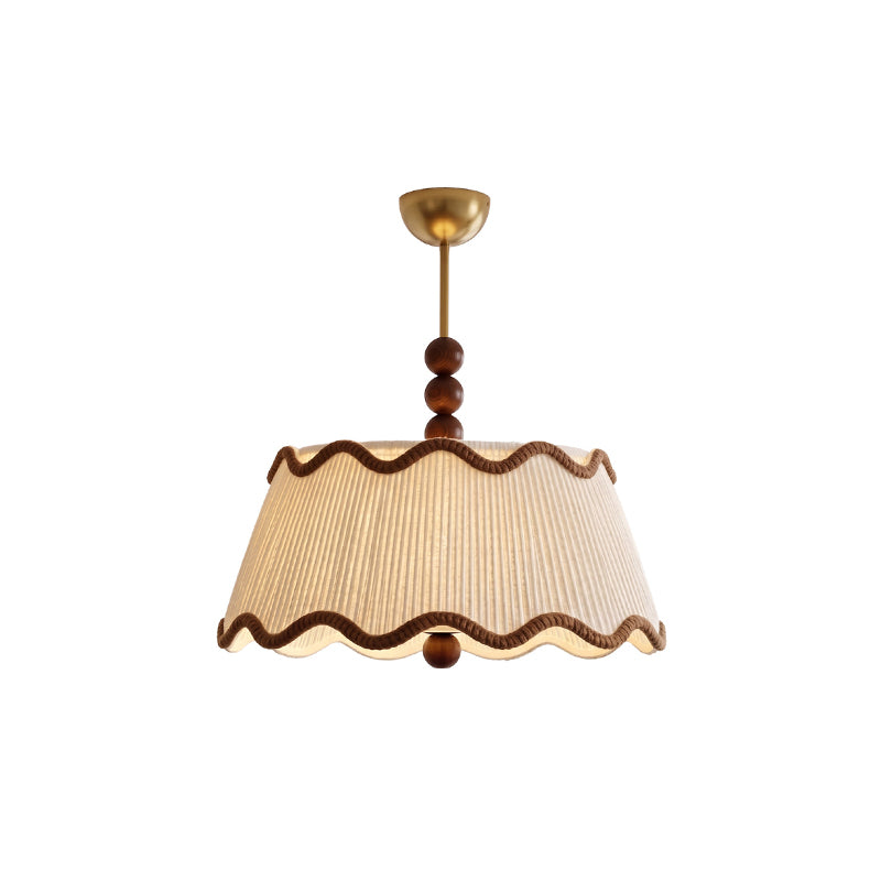 Plafondlamp met Geplooide Kap en Houten Kralen – Vintage Cottage Stijl voor Warm Sfeervol Licht | Sansoti
