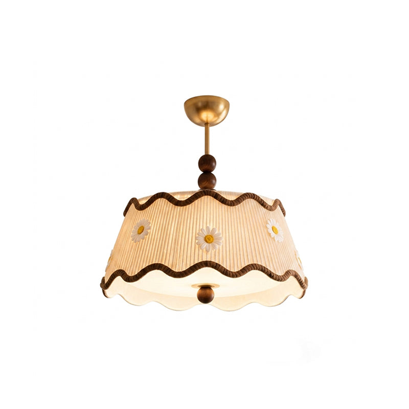 Plafondlamp met Geplooide Kap en Houten Kralen – Vintage Cottage Stijl voor Warm Sfeervol Licht | Sansoti