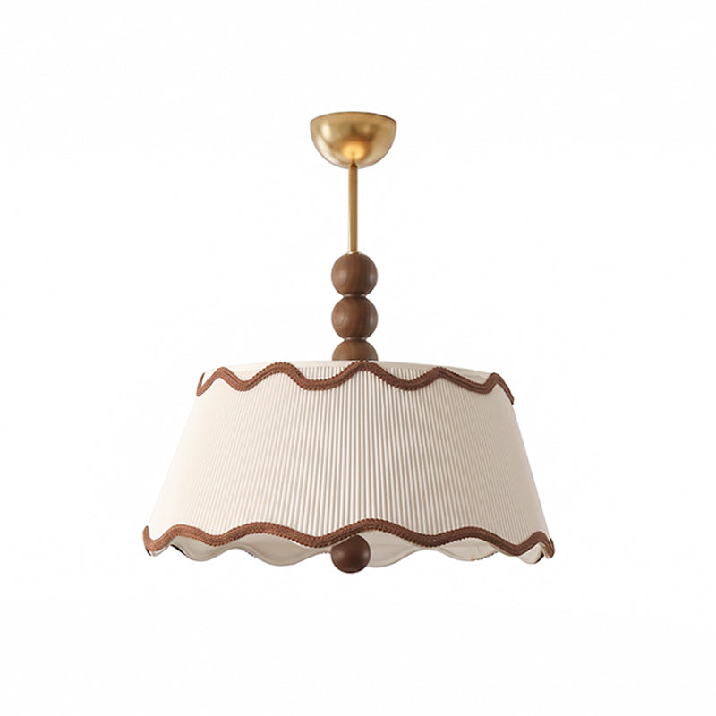 Plafondlamp met Geplooide Kap en Houten Kralen – Vintage Cottage Stijl voor Warm Sfeervol Licht | Sansoti