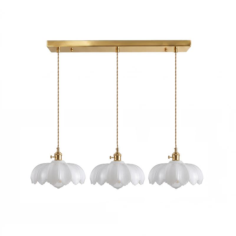 Retro Hanglamp met Bloembladkap en Messing Armatuur – Vintage Elegantie in Zes Glaskleuren – Enkele of Drievoudige Lichtpunten | Sansoti