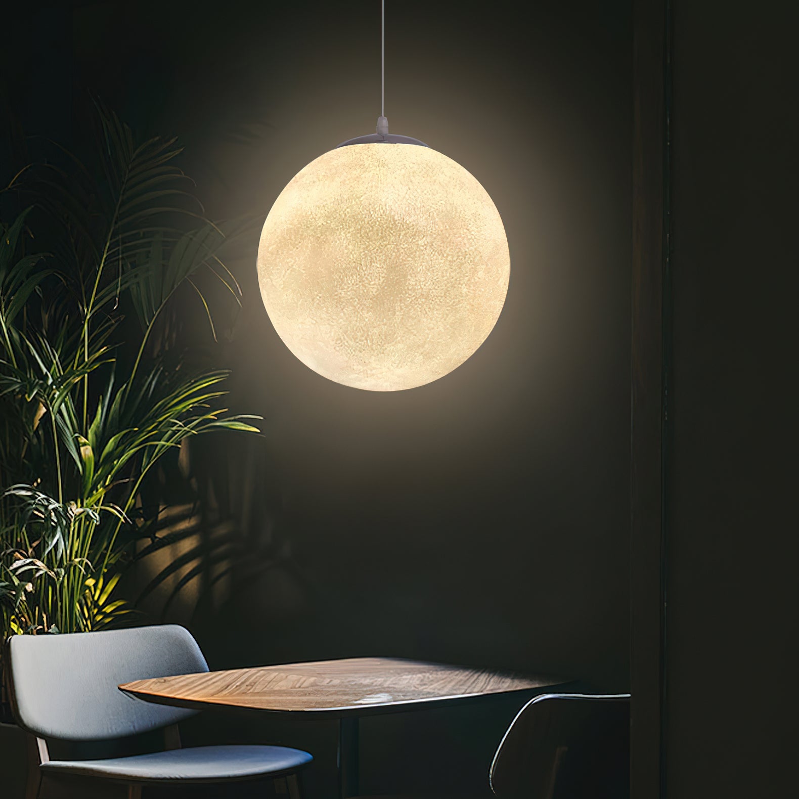 Maan Hanglamp – Realistische Textuur – 8 Maten Beschikbaar – Romantische Maanbol voor Slaapkamer Eetkamer Kinderkamer – Dimbaar Warm Licht – Schuine Plafondadapter Inbegrepen | Sansoti