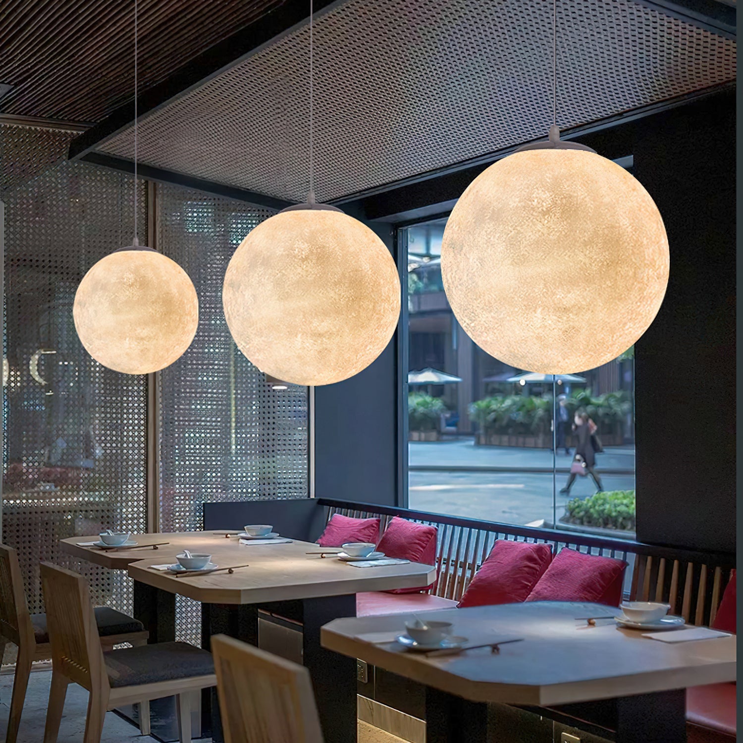 Maan Hanglamp – Realistische Textuur – 8 Maten Beschikbaar – Romantische Maanbol voor Slaapkamer Eetkamer Kinderkamer – Dimbaar Warm Licht – Schuine Plafondadapter Inbegrepen | Sansoti