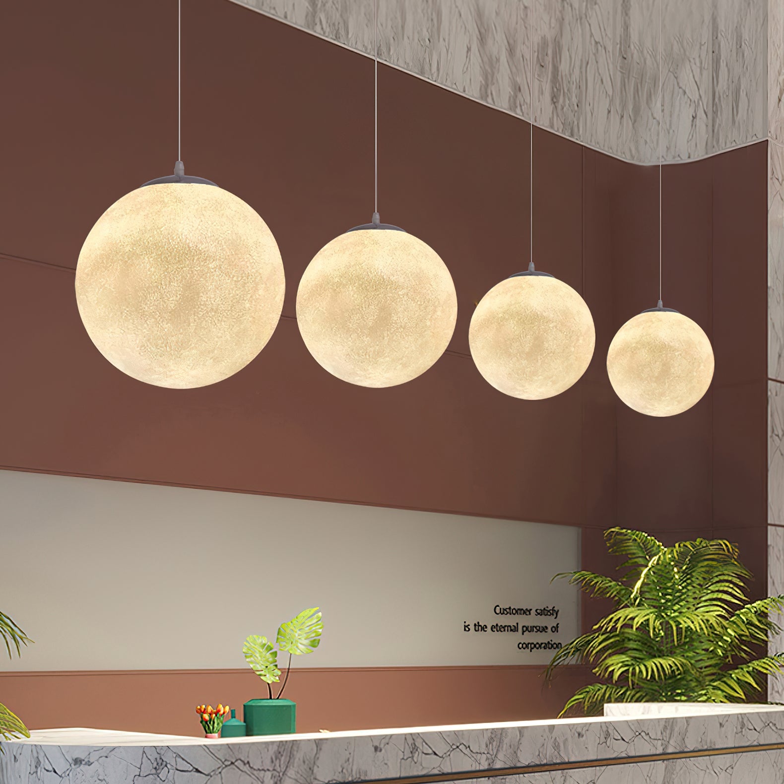 Maan Hanglamp – Realistische Textuur – 8 Maten Beschikbaar – Romantische Maanbol voor Slaapkamer Eetkamer Kinderkamer – Dimbaar Warm Licht – Schuine Plafondadapter Inbegrepen | Sansoti