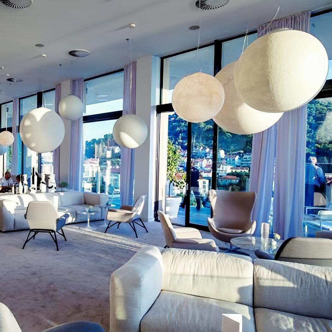 Hanging Moon Lamp, Spherical White Design, Adjustable 25-100cm, Ambient Lighting, Modern Living Room Décor | Sansoti