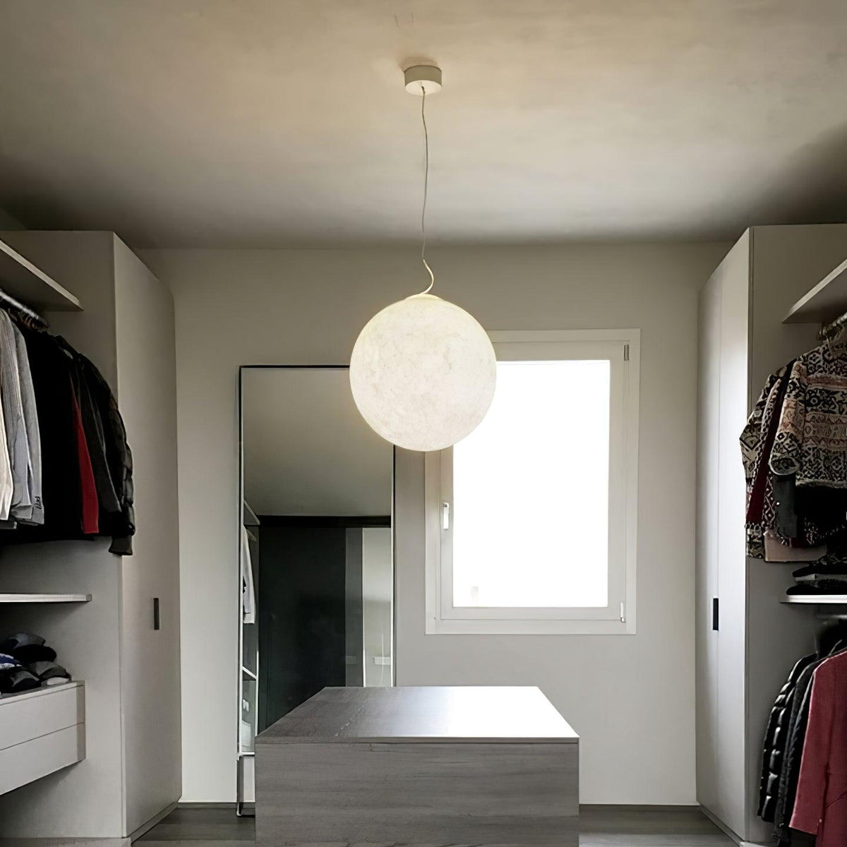 Hanging Moon Lamp, Spherical White Design, Adjustable 25-100cm, Ambient Lighting, Modern Living Room Décor | Sansoti