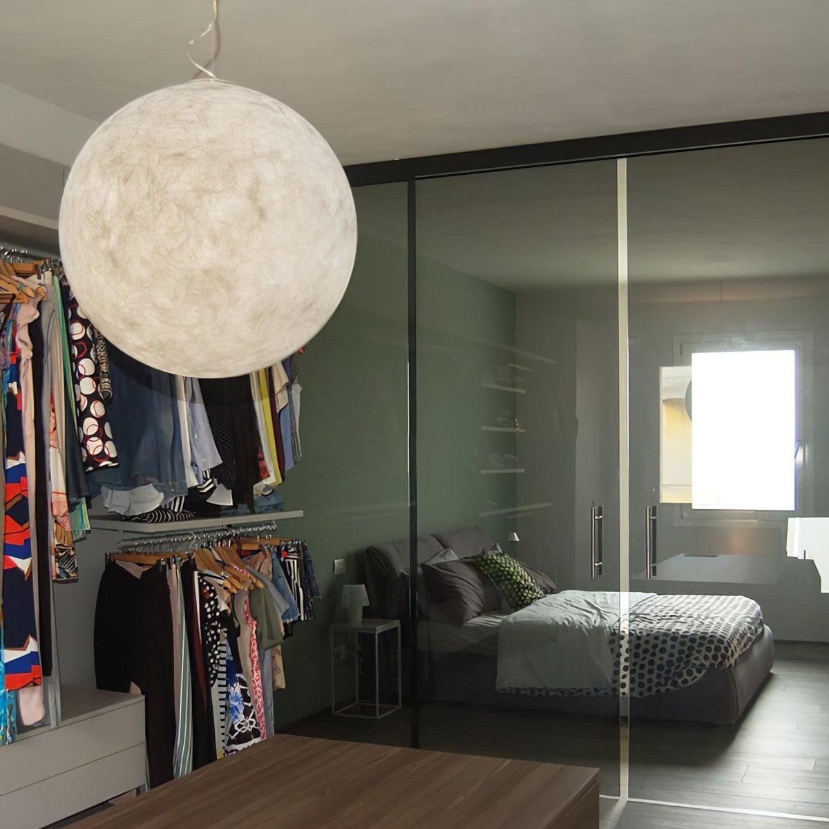 Hanging Moon Lamp, Spherical White Design, Adjustable 25-100cm, Ambient Lighting, Modern Living Room Décor | Sansoti