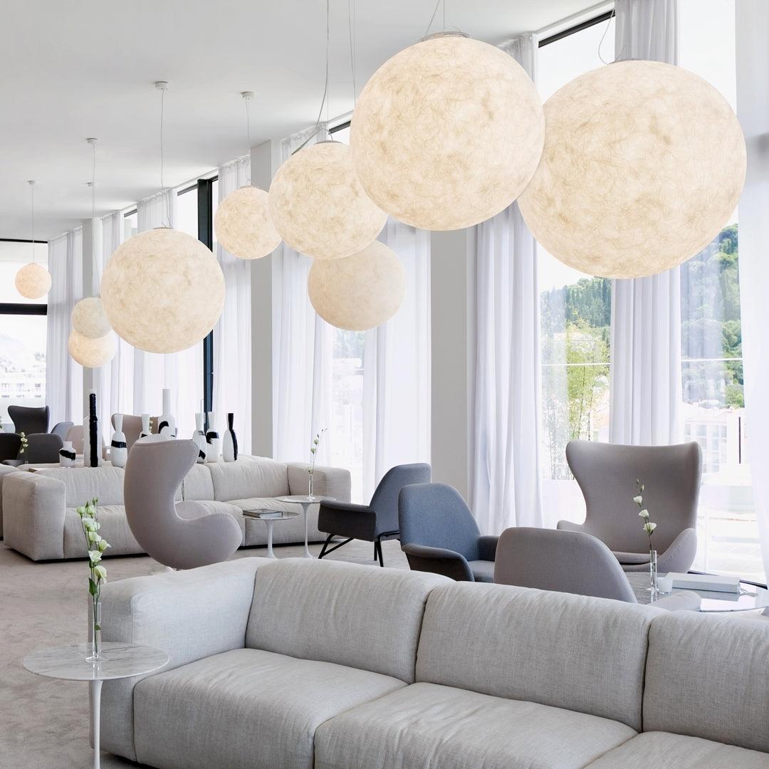 Hanging Moon Lamp, Spherical White Design, Adjustable 25-100cm, Ambient Lighting, Modern Living Room Décor | Sansoti
