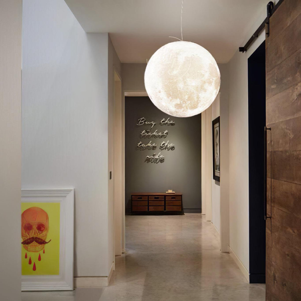 Hanging Moon Lamp, Spherical White Design, Adjustable 25-100cm, Ambient Lighting, Modern Living Room Décor | Sansoti