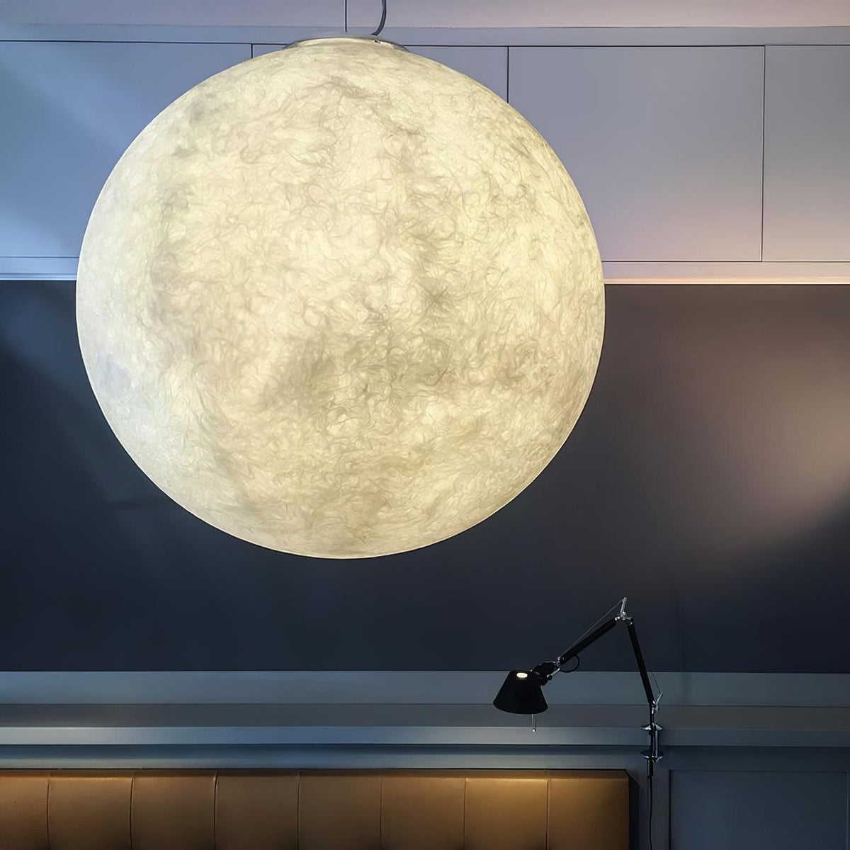 Hanging Moon Lamp, Spherical White Design, Adjustable 25-100cm, Ambient Lighting, Modern Living Room Décor | Sansoti