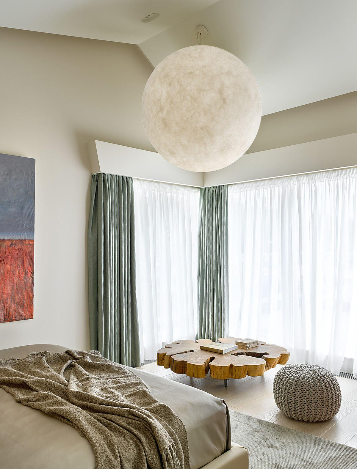 Hanging Moon Lamp, Spherical White Design, Adjustable 25-100cm, Ambient Lighting, Modern Living Room Décor | Sansoti