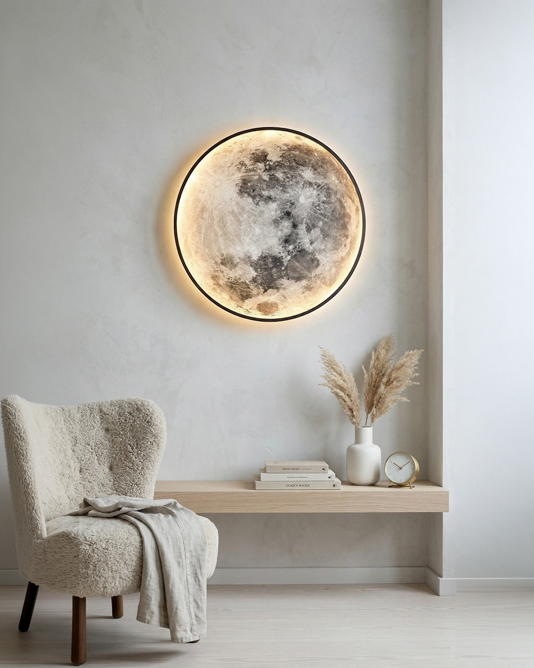 Maan Wandlamp – Textuurbol met Sfeerverlichting in 6 Maten | Sansoti