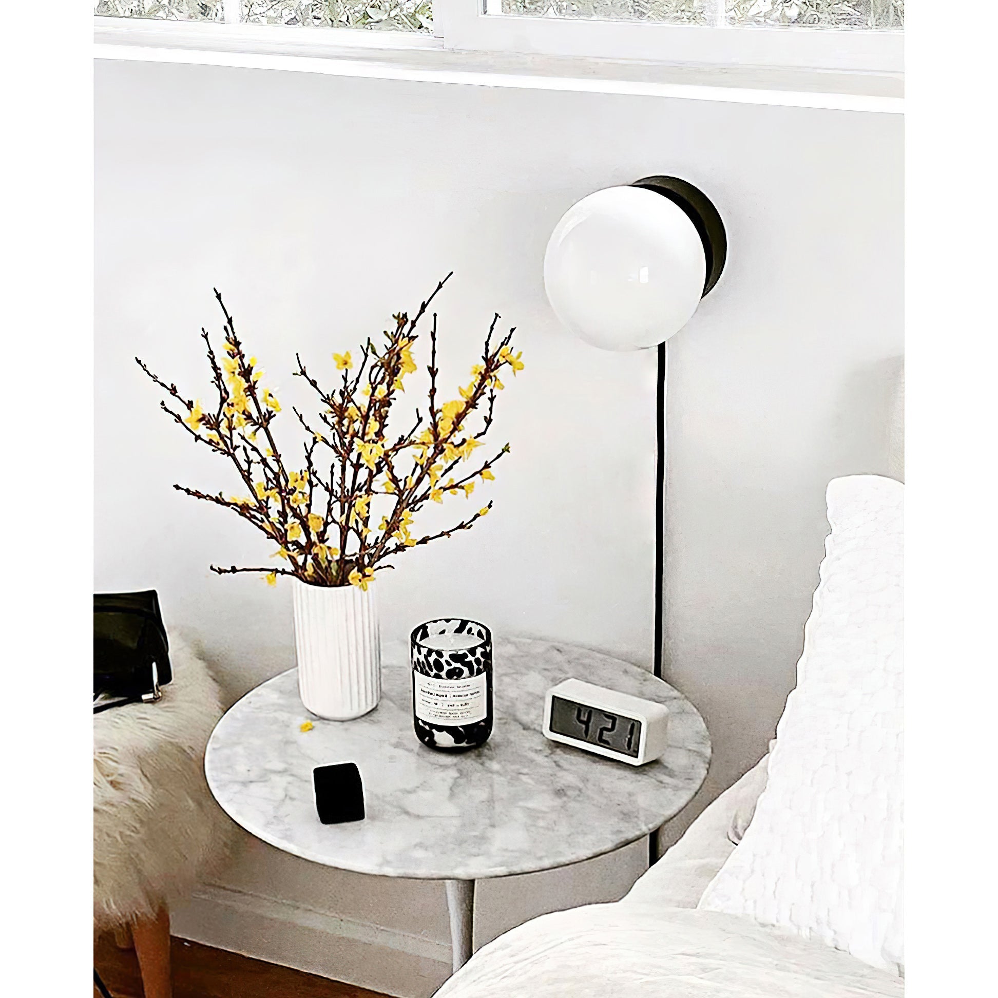 Wandlamp Plug-In Glas & IJzer Zwart Wit Sfeerlicht Slaapkamer Gang | Sansoti