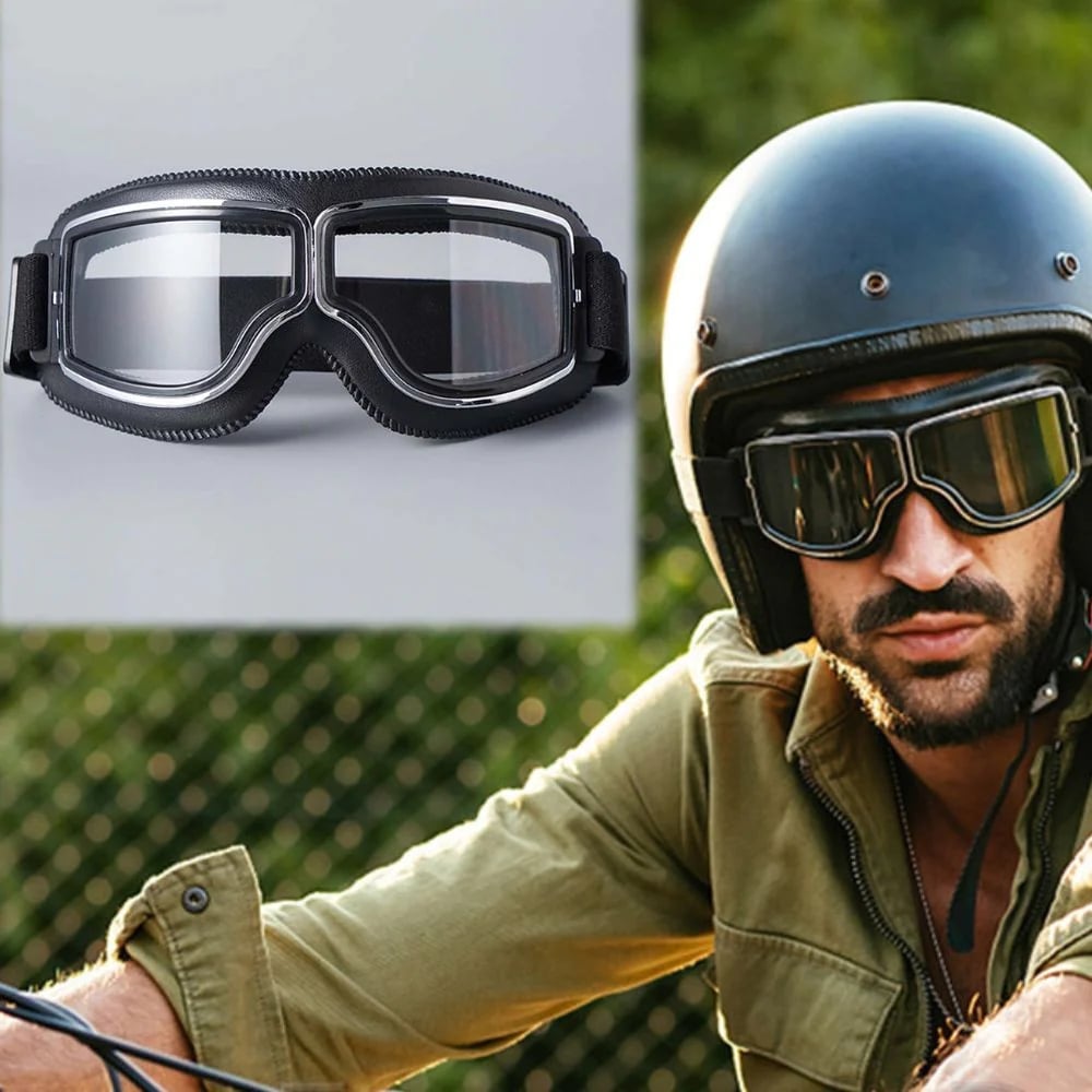 Retro Motorradbril met UV-Bescherming Verstelbaar Zwart Khaki voor Motor Scooter Oldtimer Rijden | Sansoti