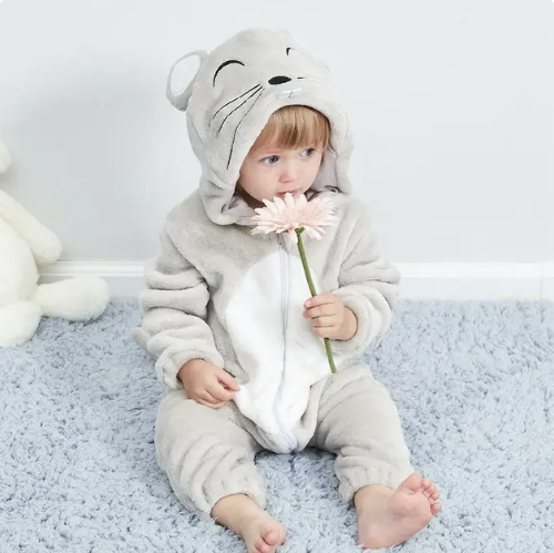 Baby Onesie Dierenpakje Panda Dinosaurus Tijger Muis – Zachte Fleece Jumpsuit Babykleding Romper 0-4 Jaar | Sansoti