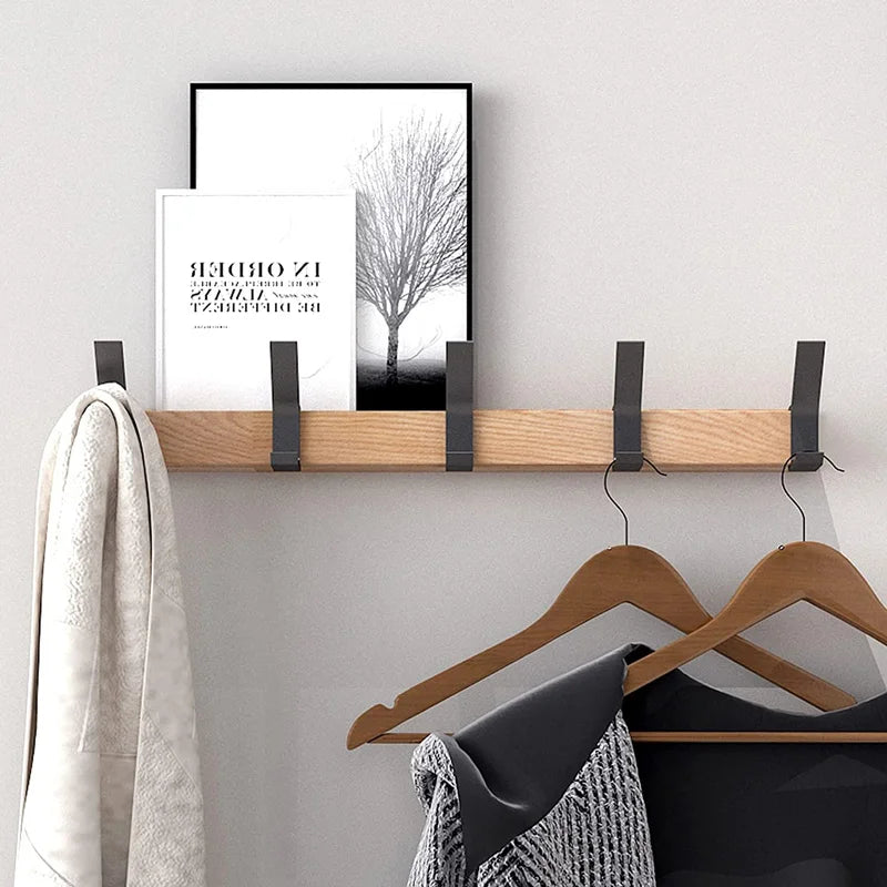 Wandkapstok met Verstelbare Haken – Natuurlijk Hout en Aluminium – 5 Draaihaken voor Hal en Slaapkamer – Scandinavische Stijl | Sansoti