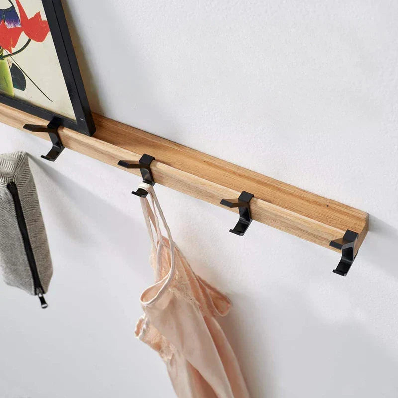 Wandkapstok met Verstelbare Haken – Natuurlijk Hout en Aluminium – 5 Draaihaken voor Hal en Slaapkamer – Scandinavische Stijl | Sansoti