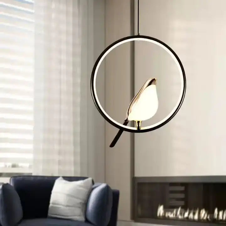 Hanglamp met Gouden Vogelsculptuur en LED-Verlichting voor Woonkamer Eetkamer Hal Slaapkamer Modern Design | Sansoti