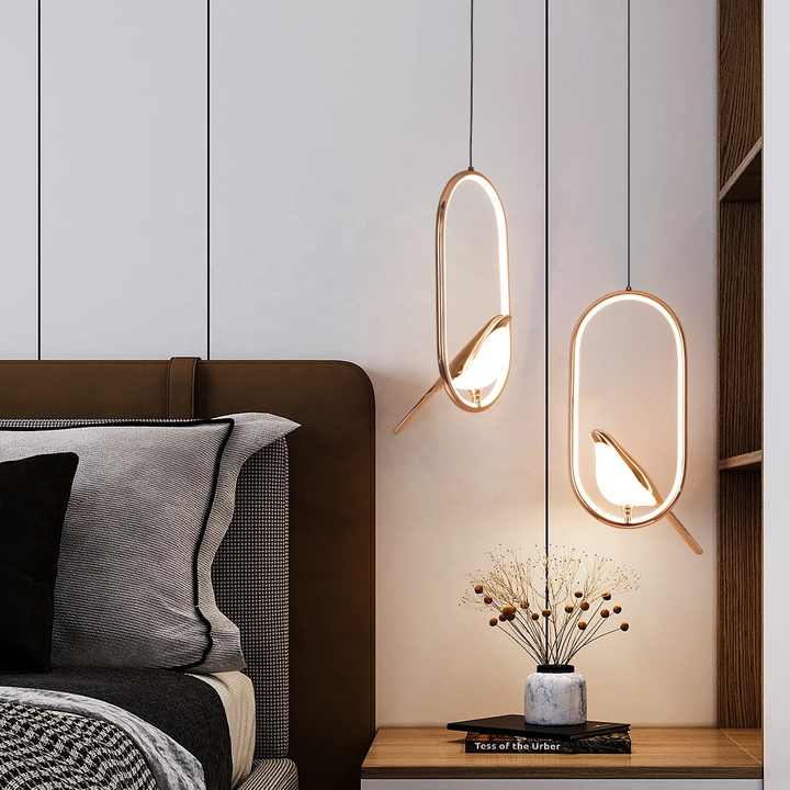 Hanglamp met Gouden Vogelsculptuur en LED-Verlichting voor Woonkamer Eetkamer Hal Slaapkamer Modern Design | Sansoti
