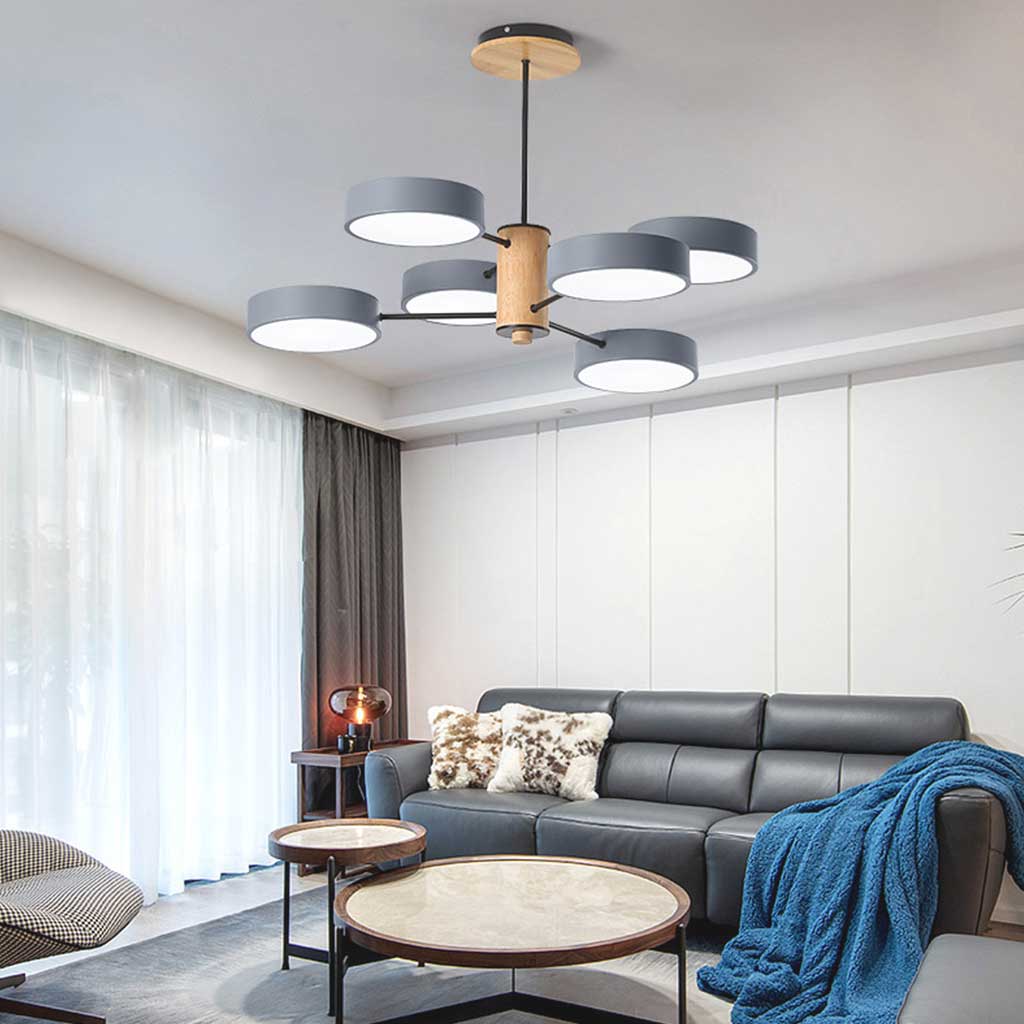 Deckenleuchte und Kronleuchter aus Holz und Metall, mehrarmig, LED, verstellbares Licht, modernes skandinavisches Design, Wohnzimmer | Sansoti