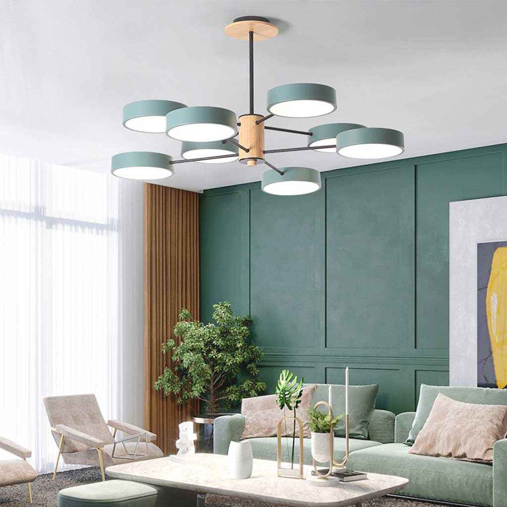 Deckenleuchte und Kronleuchter aus Holz und Metall, mehrarmig, LED, verstellbares Licht, modernes skandinavisches Design, Wohnzimmer | Sansoti