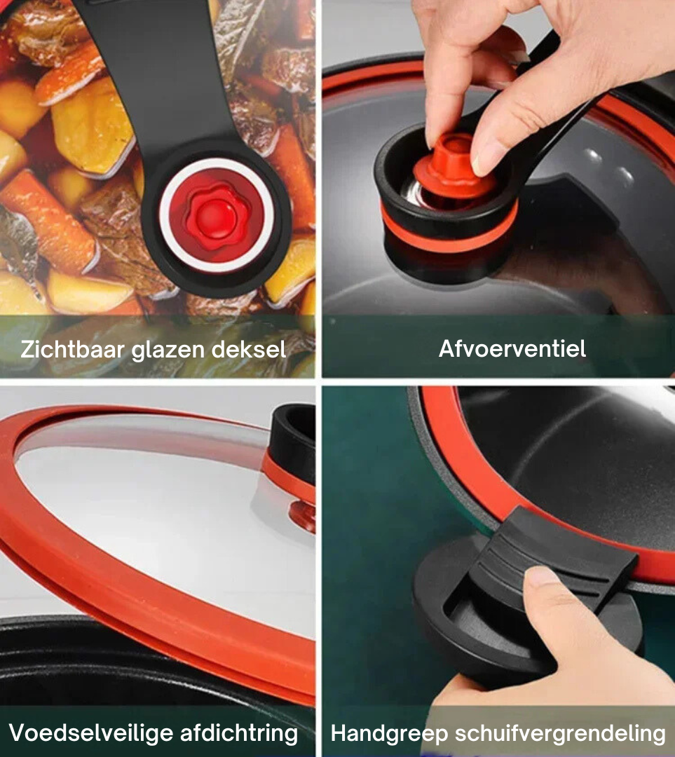 Snelkookpan met Anti-aanbaklaag – Gezond & Snel Koken – Snelkookfunctie & Langzaam Koken – Voedingsstoffen Behouden – 3,5L Capaciteit – Verkrijgbaar in Groen, Rood en Geel | Sansoti