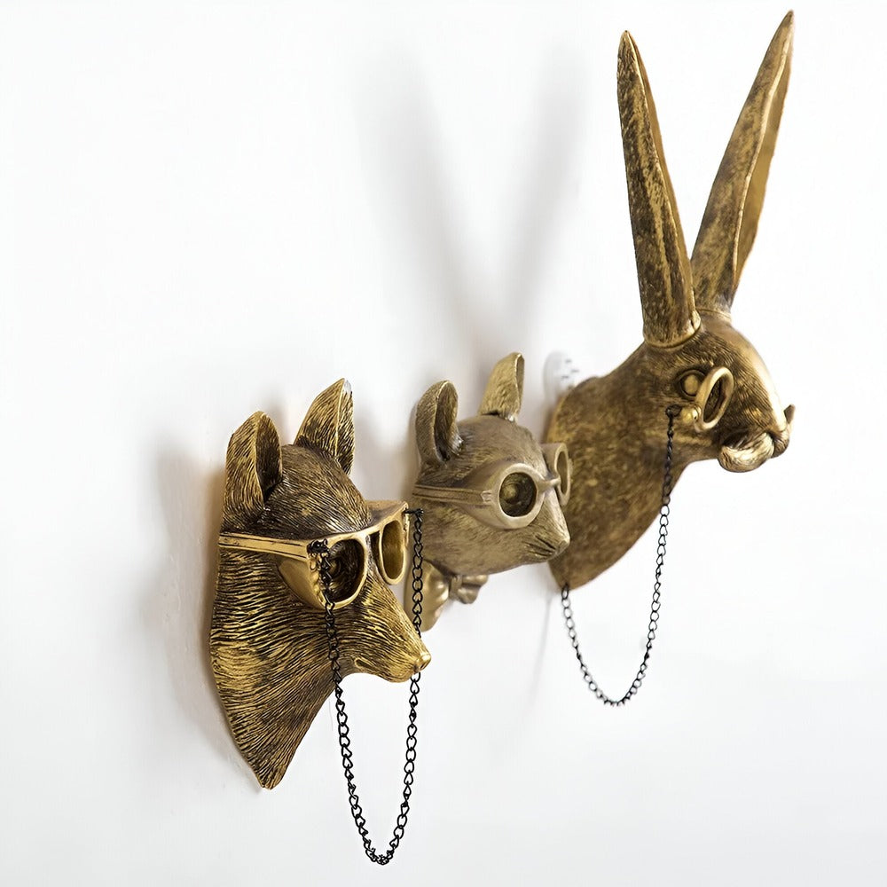 Wandhaken Tierkopf aus Bronze und Messing, Garderobenhaken und Schlüsselhalter für Flur, Wohnzimmer und Schlafzimmer, dekorative Wandaufbewahrung zur Wandmontage | Sansoti