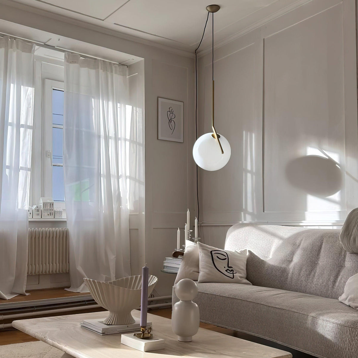 Glazen Hanglamp Messing Ø20cm Dimbaar Modern Design Eettafel Woonkamer Keuken Verlichting Elegant Sfeervol | Sansoti