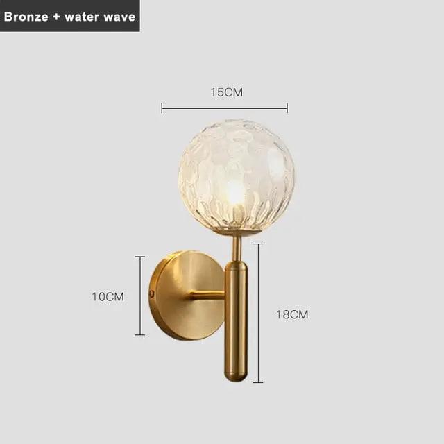 Wandlamp met glazen kap – modern design in goud of zwart met melkglas of ripple-afwerking | Sansoti