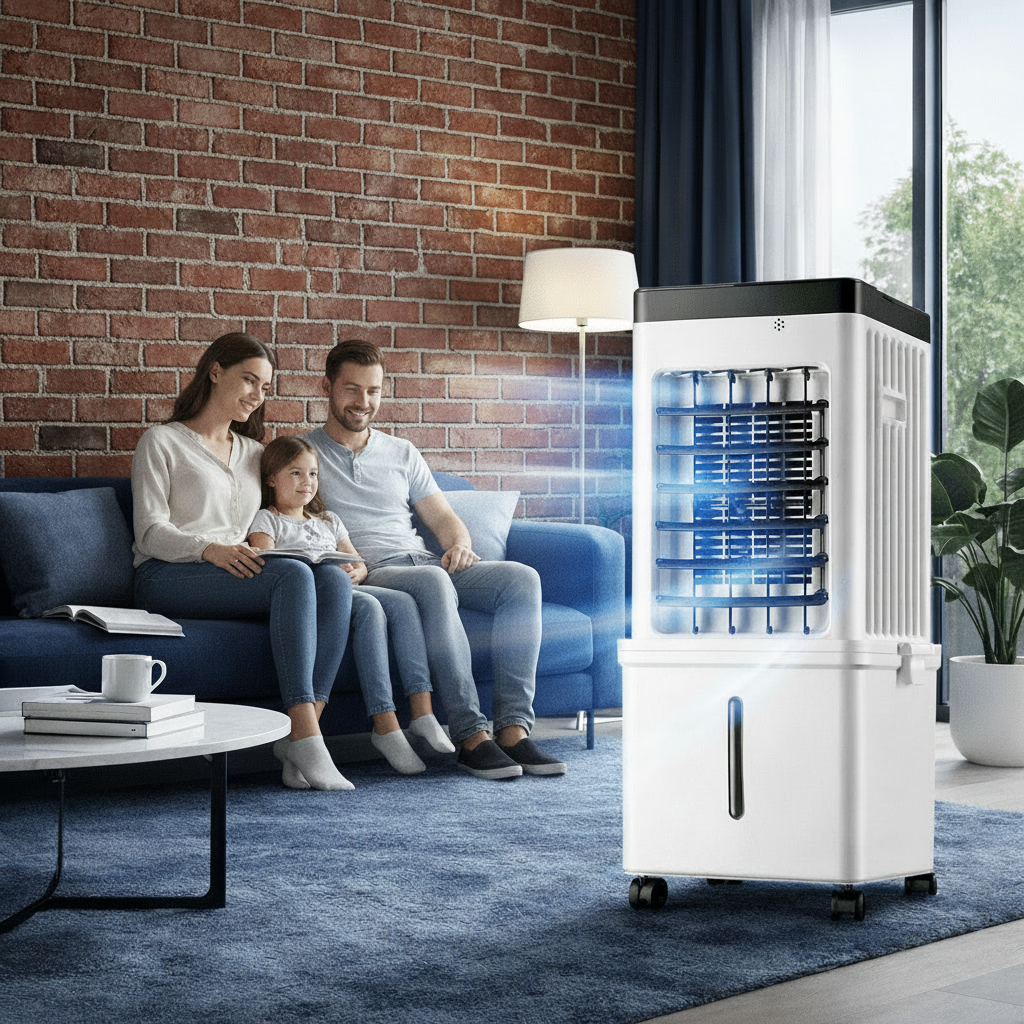 Mobiele Luchtkoeler met Waterkoeling 15L – Ventilator met Zwenkfunctie en IJskoeling voor Slaapkamer, Woonkamer en Kantoor | Sansoti