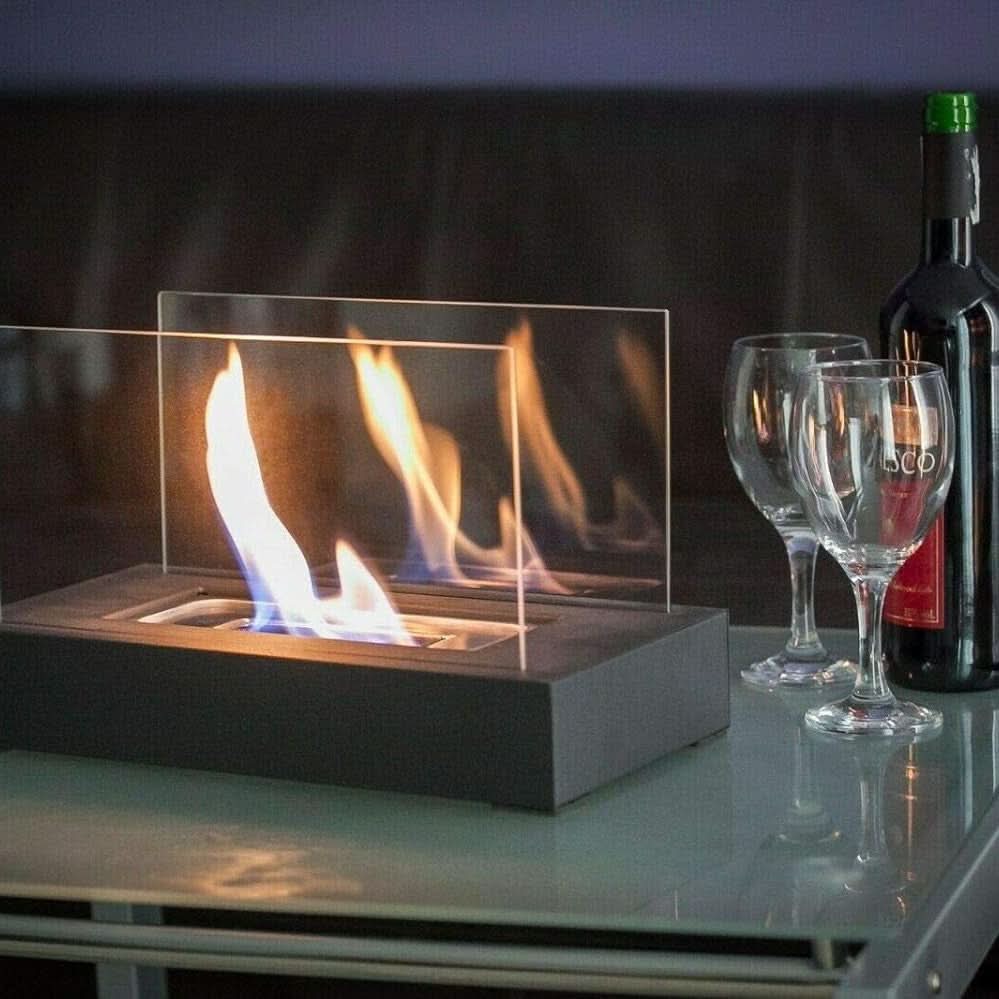 Bioethanol Tafelkachel Draagbaar Gehard Glas & Staal Design voor Binnen & Buiten Rookvrij Sfeerverlichting | Sansoti